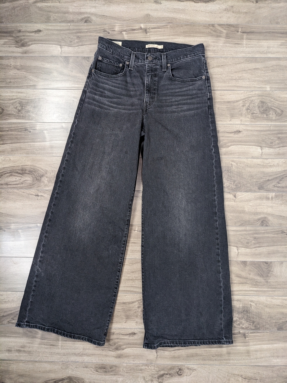 Levi's 728 High Rise Wide Leg Washed Black Jeans Size 30